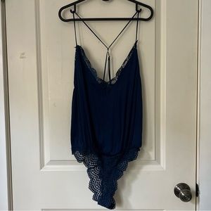 Free People Intimates Navy Lace and Satin Bodysuit